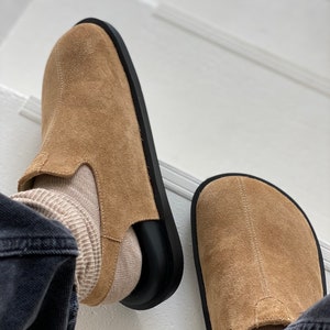 suede slip on clogs