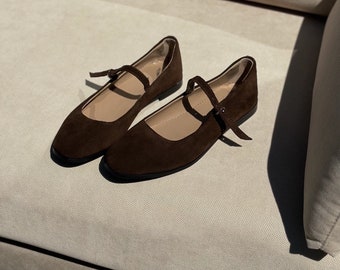 Suede and leather ballet shoes; Mary Jane shoes
