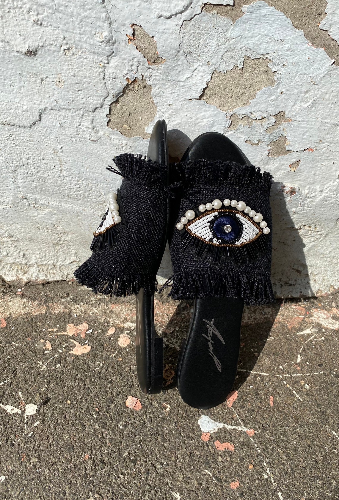 Fancy slides with leather insole Etsy