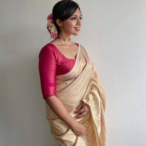 Indian Kanchipuram Soft Silk Weaving Work Saree With - Etsy