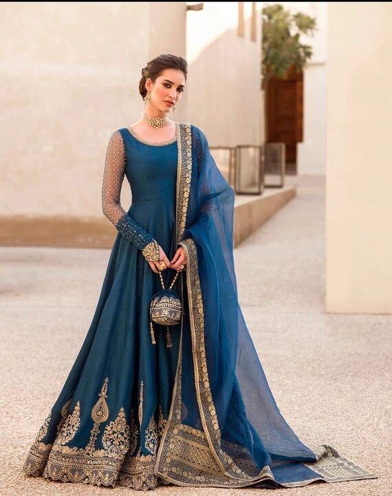 Sky Blue Color Heavy Fox Georgette Long Anarkali Salwar Suit – Joshindia