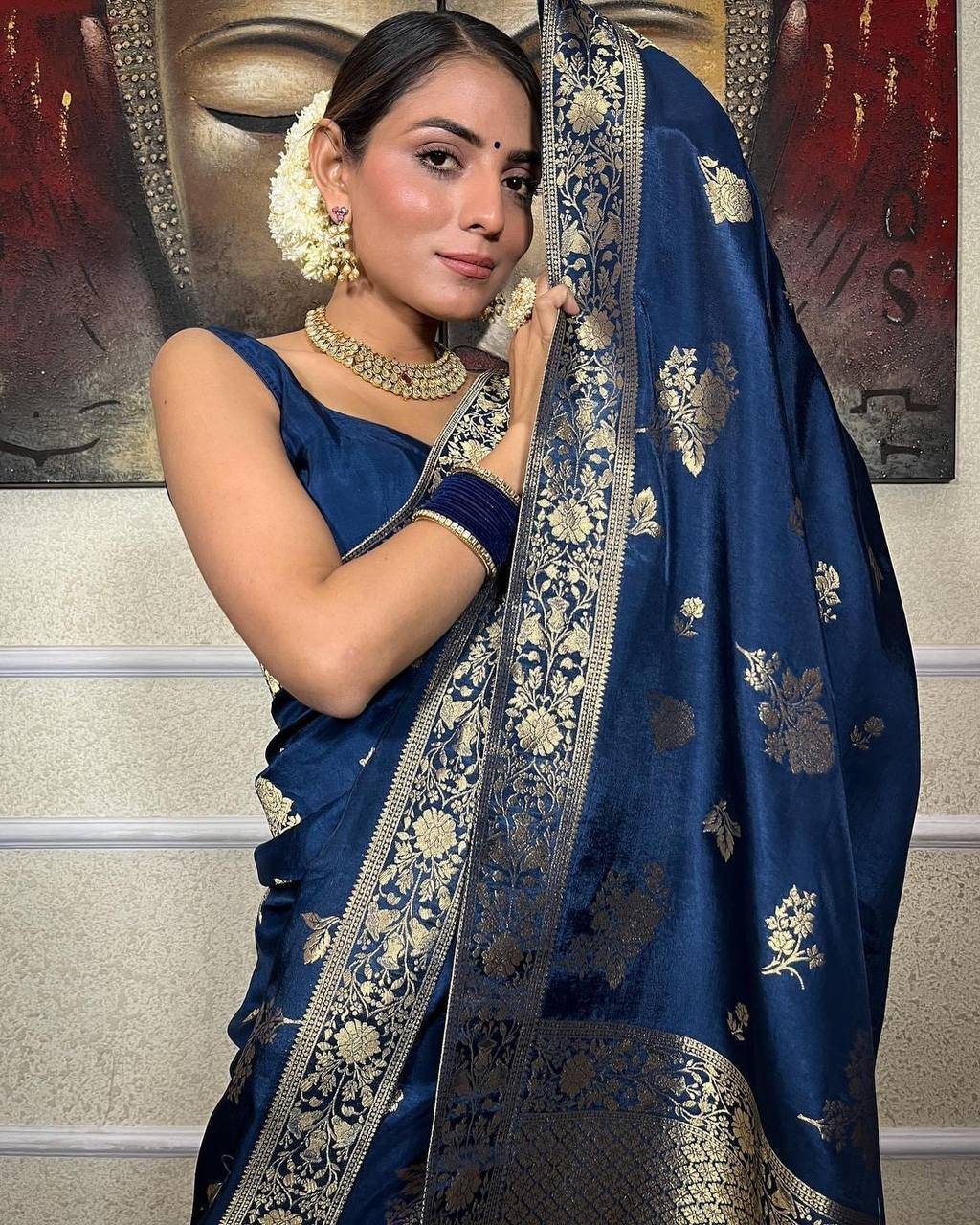 Beautiful Blue Saree Blouse Indian Ethnic Designer Exclusive
