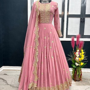 Georgette Anarkali Gown Ready To Wear Pakistani Wedding Readymade Anarkali Designer Plus Size Dress Wedding Wear Anarkali Partywear Salwar