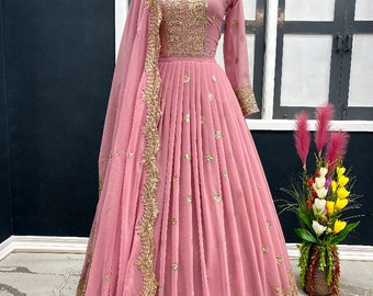 Georgette Anarkali Gown Ready To Wear Pakistani Wedding Readymade Anarkali Designer Plus Size Dress Wedding Wear Anarkali Partywear Salwar