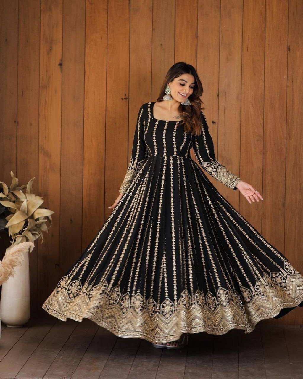 Aashirwad Sayuri Noor Heavy Bluming Georgette Designer Anarkali Gown Black  Color DN 121