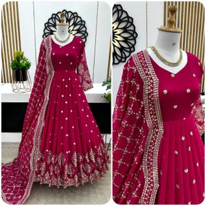 Partywear Indian Wedding Ethnic Anarkali Gown Fox Georgette Designer Sequence Work Gown,Ready to Wear Shalwar Kameez Usa Bridesmaid Anarkali