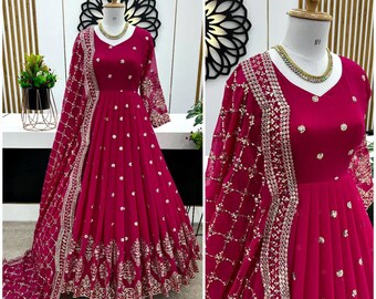 Partywear Indian Wedding Ethnic Anarkali Gown Fox Georgette Designer Sequence Work Gown,Ready to Wear Shalwar Kameez Usa Bridesmaid Anarkali