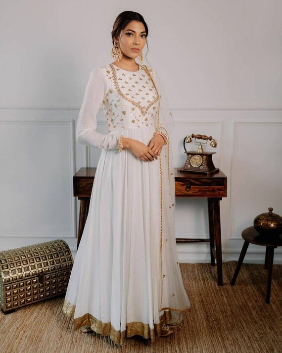 Sabyasachi Designer Anarkali Suit White 