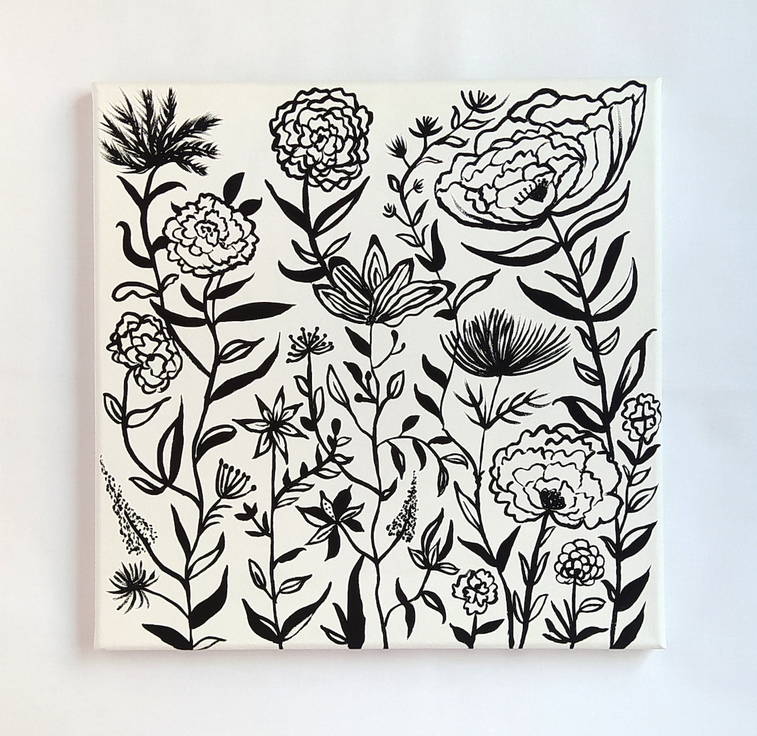 Black and White Flowers / Abstract Art / Flower and Leaves / Floral ...