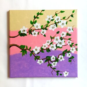 White Cherry Blossom Flowers / White Flower Tree / Floral Painting / Landscape / Painting on Canvas / Wall Art Décor / Housewarming Gift