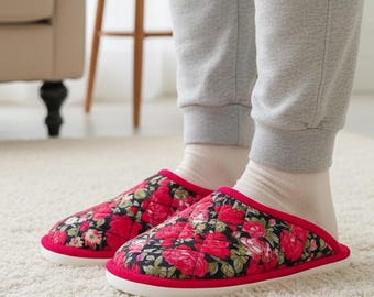 Pantoufles d'intérieur en coton faites main | Style du nord-est de la Chine | Confort hivernal