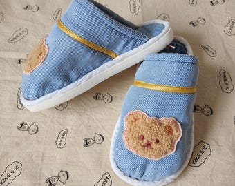 Pantoufles pour enfants recyclées faites à la main | Chaussures d'intérieur chaudes et respectueuses de l'environnement, ours d'hiver 4-15 ans
