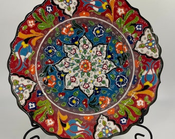 Prato de parede pintado à mão (25 cm) - Decoração de cerâmica artesanal