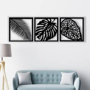 Leaves | Set of 3 Wooden Wall Art Decor | Laser Cut Plywood Leaf Wall Frame