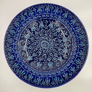 Large Turquoise Ceramic Bowl: Hand-Painted Turkish Floral Decor (12.6"- 32cm)