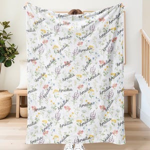 Personalized Floral Baby Blanket, Custom Baby Name Blanket, Newborn Girl Nursery Decor, Newborn Swaddle, Hospital Blanket, Gift for Baby