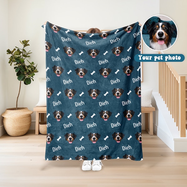 Custom Pet Blanket Using Pet Photo + Name Custom Dog Blanket Personalized Dog Blankets Cat Picture Blanket Pet Photo Blanket Dog Dad Gift