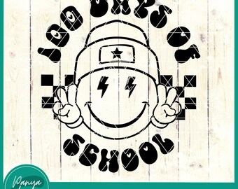 100 dagen school-SVG | Retro smileygezicht | 100 dagen school | 100 dagen overleefd | Lerarenshirt 100 dagen | 100 dagen-svg | School-svg