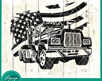 Amerikaanse semi vrachtwagen SVG | Semi vrachtwagen SVG | Amerikaanse vrachtwagenchauffeur shirt | 4 juli SVG | Amerikaanse vlagvrachtwagen | Vrachtwagen Svg - Bestand voor Cricut
