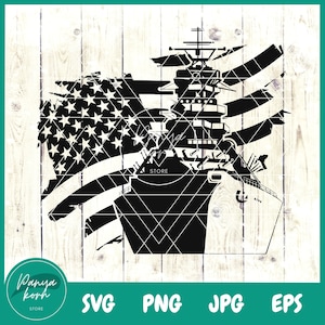 US Battleship SVG | American Flag Svg | Military Svg | Patriotic Svg | Battleship Svg | 4th Of July Svg | Navy SVG  - File for Cricut
