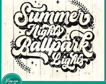 Summer Nights Ballpark Lights SVG | Baseball Season Svg | Funny Baseball Svg | Retro Baseball Svg | Baseball Vibes | Summer Svg | Softball