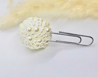 Bedazzle White Pearl Journal Accessory Pearl Bookmark Book Page Clip Bookish Stationery Bookmark Page Clip
