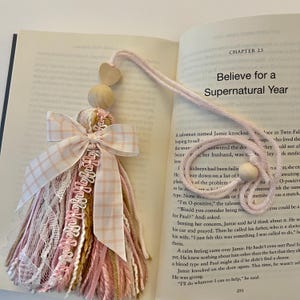Pink Taupe White Tassel Bible Bookmark Lace & Ribbon Page Marker