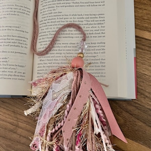 Tassel Bookmark: Blush Rose, Lace, and Gold Frill