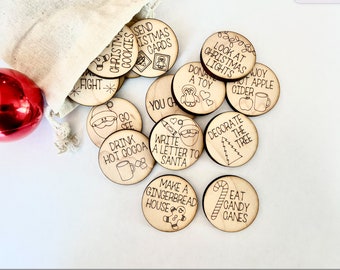 Christmas Tokens, holiday Activity Advent Calendar, Kids Holiday Activities, Christmas Countdown, Christmas kids activities, wood tokens