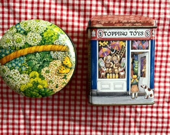 Set of 2 collectible mini tins – Toy Shop, Avon Basket!