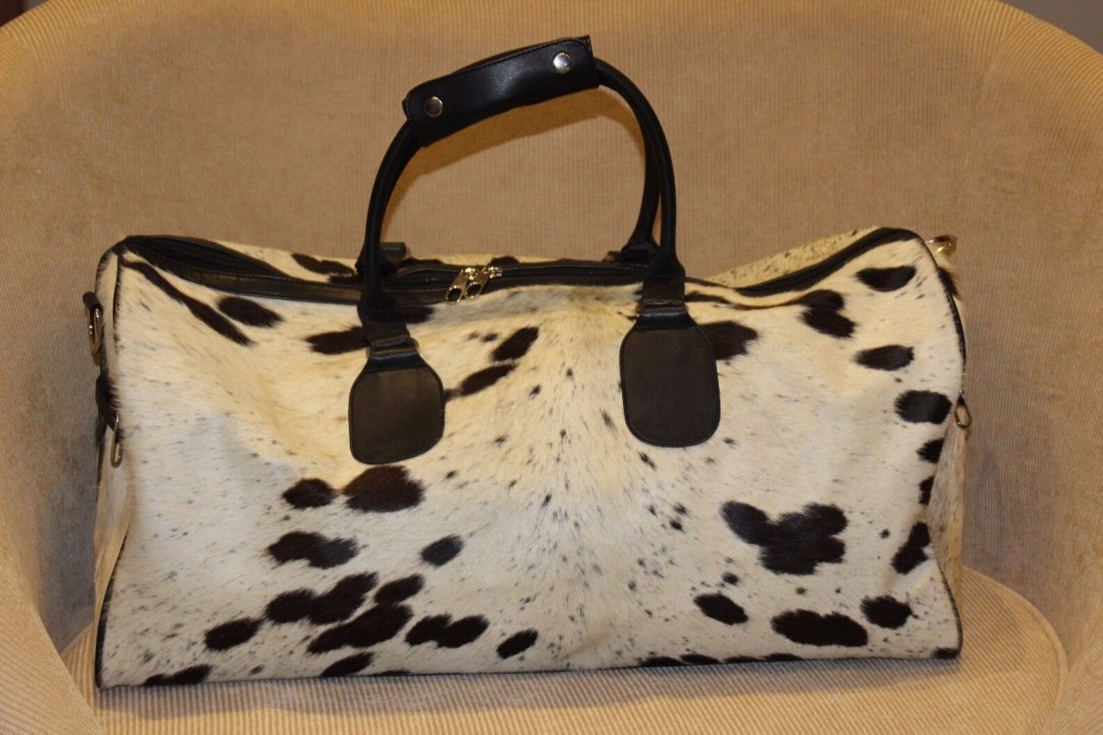 Calf hair Luggage Bag Black White Duffel Natural Fur Etsy