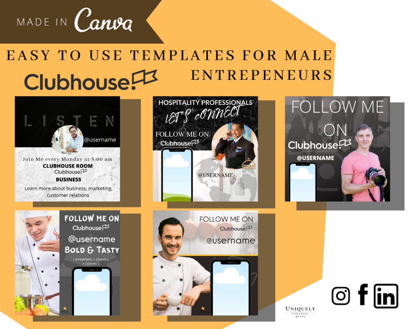 clubhouse-promo-canva-template-set-of-5-layouts-for-male-etsy