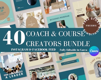 Pacote de criadores de treinadores e cursos Modelo Canva totalmente editável | Modelo Instagram | Modelo do Facebook | Modelo editável para mídias sociais