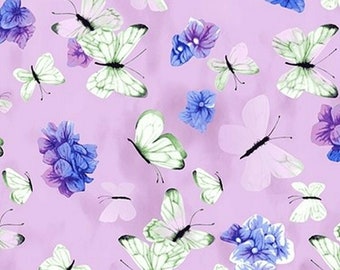 18,00/m, Stoff Schmetterlinge mit Blüten, Ostern, Frühling Blumen, rosa, weiß, blau, Patchwork, Baumwollstoff