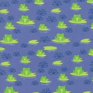 10,00/m, Stoff Frösche, blau-lila mit grünen Fröschen, Schultüten, Kindergarten, Einschulung, Babydecke, Baumwolle, Patchwork