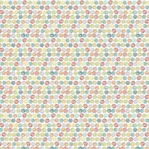 Könnte beinhalten: Ein nahtloses Muster aus bunten, handgezeichneten Wirbeln auf weißem Hintergrund. Die Wirbel sind in einem Raster angeordnet und in Rot-, Orange-, Gelb-, Grün-, Blau- und Grautönen gehalten.