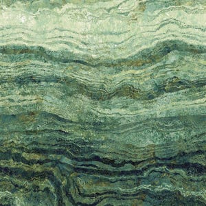 Könnte beinhalten: Abstraktes Bild mit einem geschichteten Muster in Grün- und Türkistönen. Das Design erinnert an Naturstein oder geologische Formationen, mit wellenförmigen Linien und unterschiedlicher Farbintensität, die Tiefe und Textur erzeugen. Der Gesamteffekt ist organisch und ansprechend.