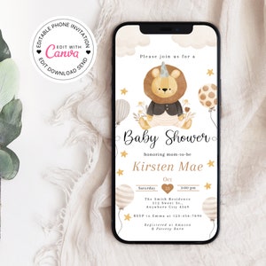 Lion Baby Shower Electronic Invitation, lion cloud baby shower digital invitation, Boy Baby Shower Invitation, Lion Shower Invites, Canva