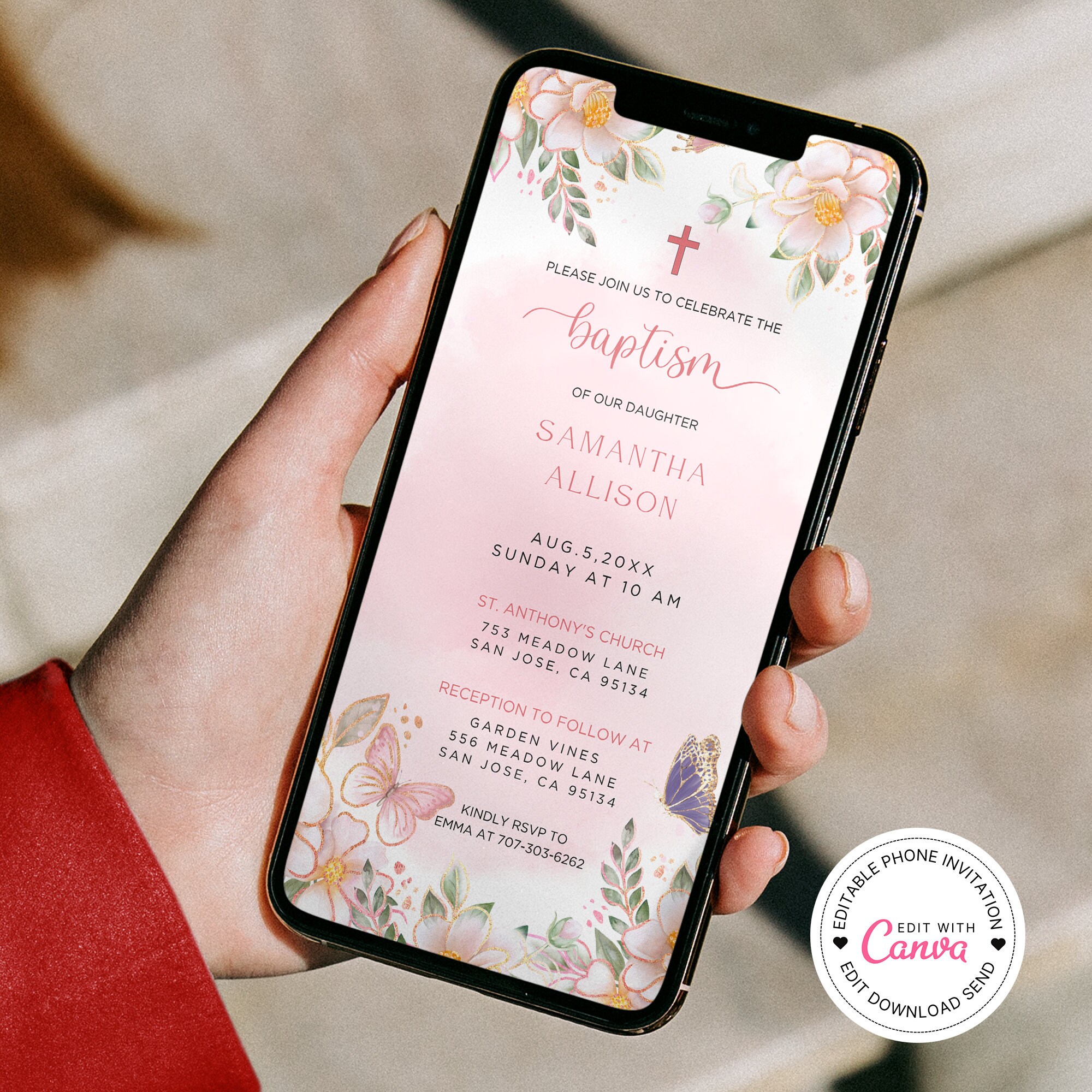 Butterfly Baptism Evite Template Baby Girl Baptism Template Etsy