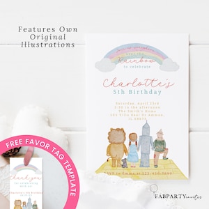 Invitación de cumpleaños del Mago de Oz, invitación imprimible del Mago de acuarela, invitación del camino de ladrillos amarillos, invitación editable para cumpleaños de niños