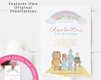 Wizard of Oz Birthday Invitation, Watercolor Wizard Printable Invitation, Yellow Brick Road Invite, Kids Birthday Editable Invite