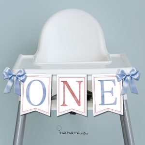 4th of July ONE Highchair Banner, Red and Blue One Banner, Highchair Garland, Printable Banner, 1st Birthday Decoration, Watercolor Letters