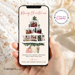 Digitale Weihnachtskartenvorlage, Urlaubsgrußkarte für Telefon, Familienfotokarte, Weihnachts-eCard, bearbeitbare Canva-Vorlage, papierlos