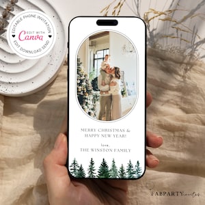 Cartão digital de Natal para telefone, cartão eletrônico de felicitações de feriado, modelo de cartão de Natal com foto digital, cartão eletrônico de Natal minimalista editável