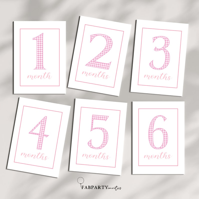 Pink Gingham Milestone Cards Printable, Girl Monthly Milestones, 12 ...