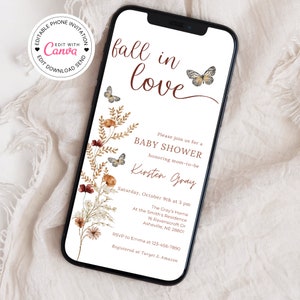 Wildflower Baby Shower Digital, Evite Template, Minimalist Floral Baby Shower, Electronic Invitation, Text Evite, Editable Template, Canva