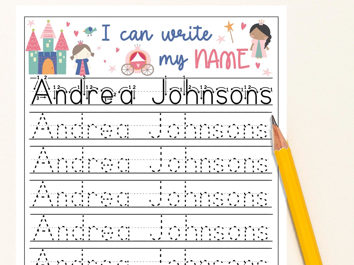 Princess Theme Name Tracing Printable Sheets Homeschool and Etsy