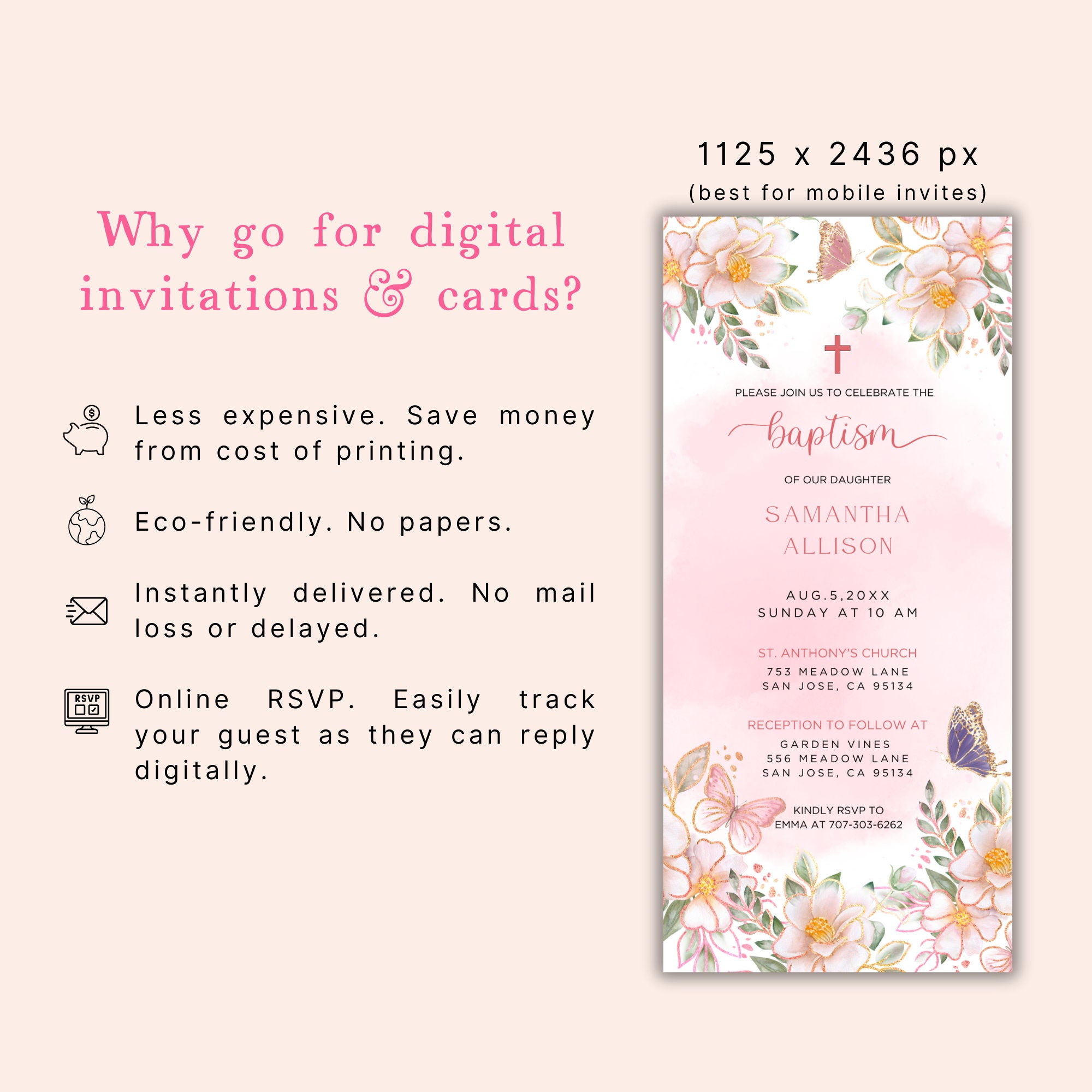 Butterfly Baptism Evite Template Baby Girl Baptism Template Etsy