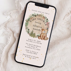 Woodland Baby Shower Electronic Invitation, Forest Animals Evite Template, Digital Invitation, Editable Baby Shower Invitation, Canva Invite