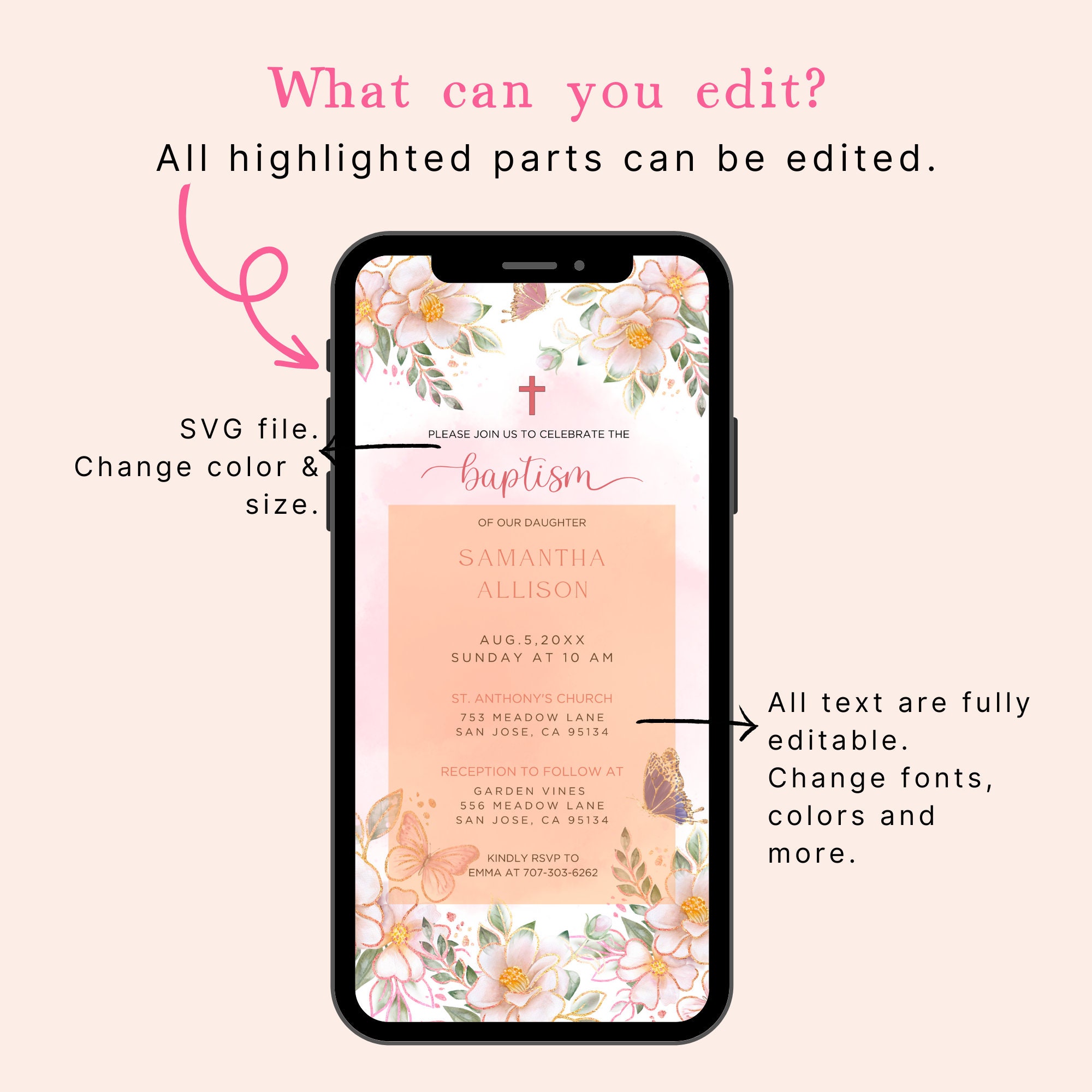 Butterfly Baptism Evite Template Baby Girl Baptism Template Etsy